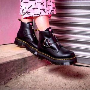 Dr Martens X Lazy Oaf collab heart buckle boots